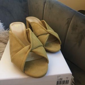 Yellow suede mules